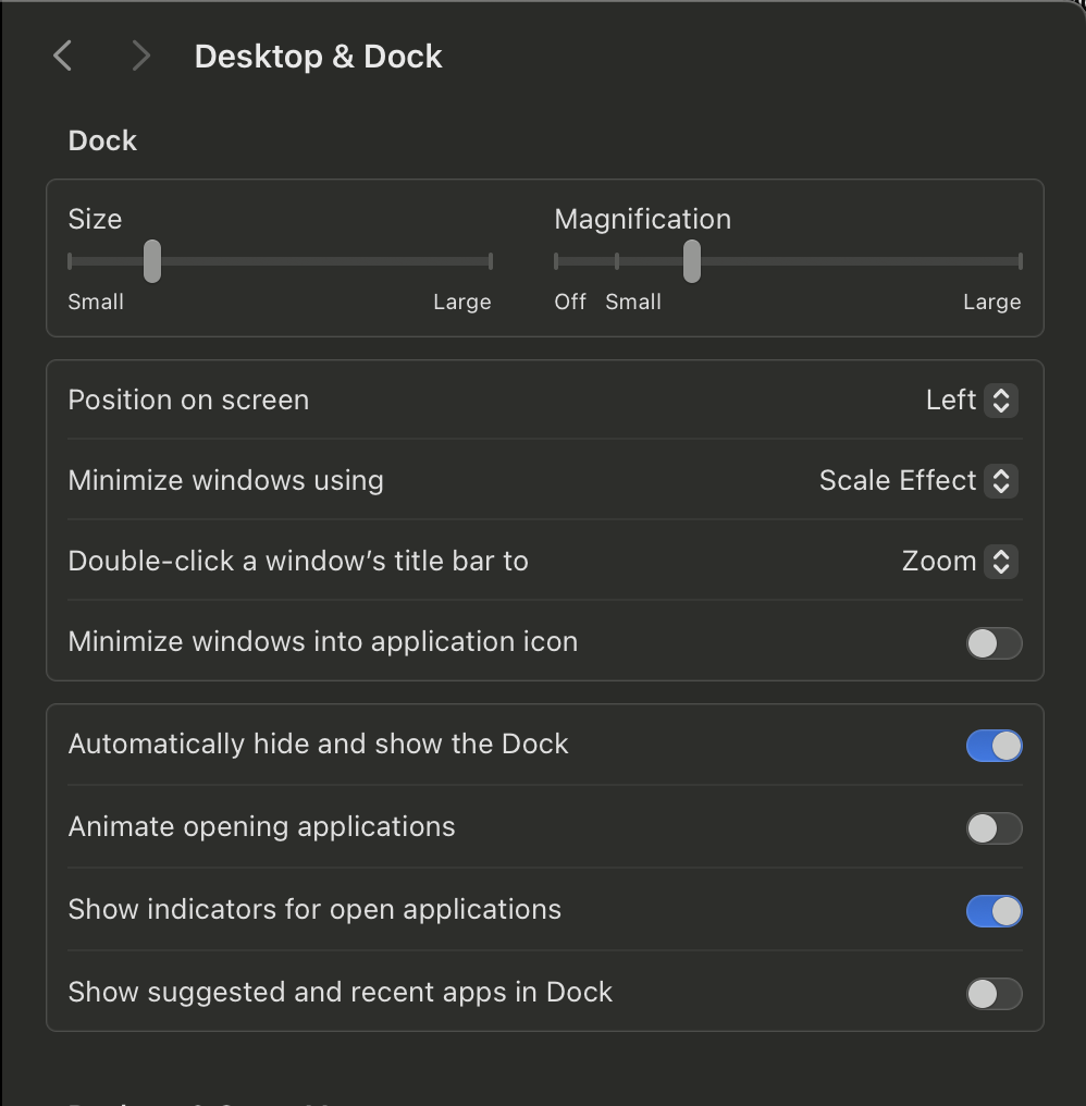 Dock customization screenshot